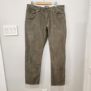 LL Bean Signature Corduroy Pants Men’s 34X30 Green 100% Cotton Slim Straight Fit